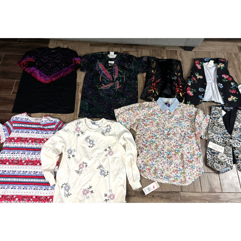 Vtg 90s Womens Clothing Lot‎ 8pc Embellished Sequins Western Floral Vests Bundle